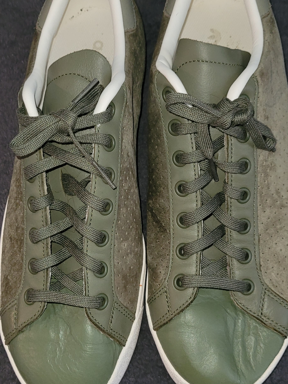 adidas Rod Laver Originals Olive Green Leather & Suede Low-Top Sneakers